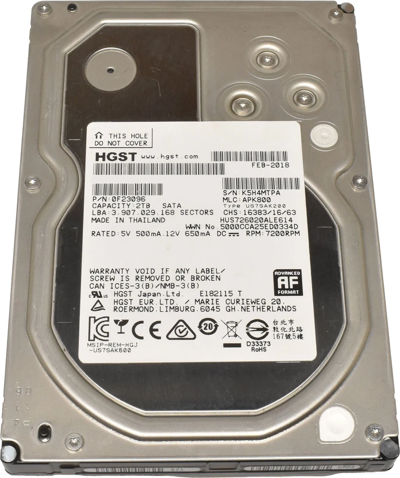 HGST 2TB 3.5" 7.2K 6G SATA HDD Festplatte HUS726020ALE614 0F23096 - Bild 2 von 4