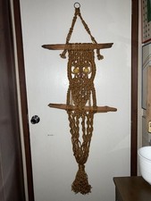 Vtg. 70s Macrame Owl Wall Art/Hanging Boho Jute Driftwood Plant Hanger 54 in.