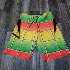 Salt Life Men  s SLX-QD Green/Yellow/Red Swim Trunks Boardshorts Size 32