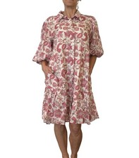 Yakira Bella Shirt Dress Modest Flowy Floral Paisley Pink Elbow Sleeve Tiered XL