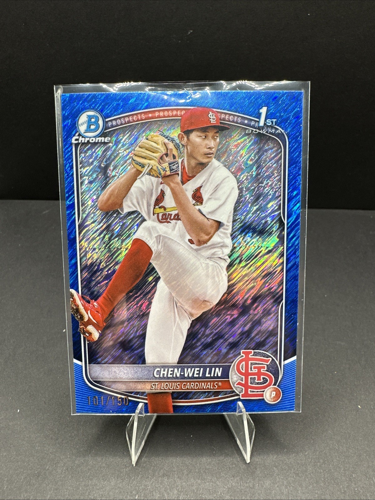 2025 Bowman Chrome Prospects Chen Wei Lin #BCP-141 Blue Shimmer Refractor /150