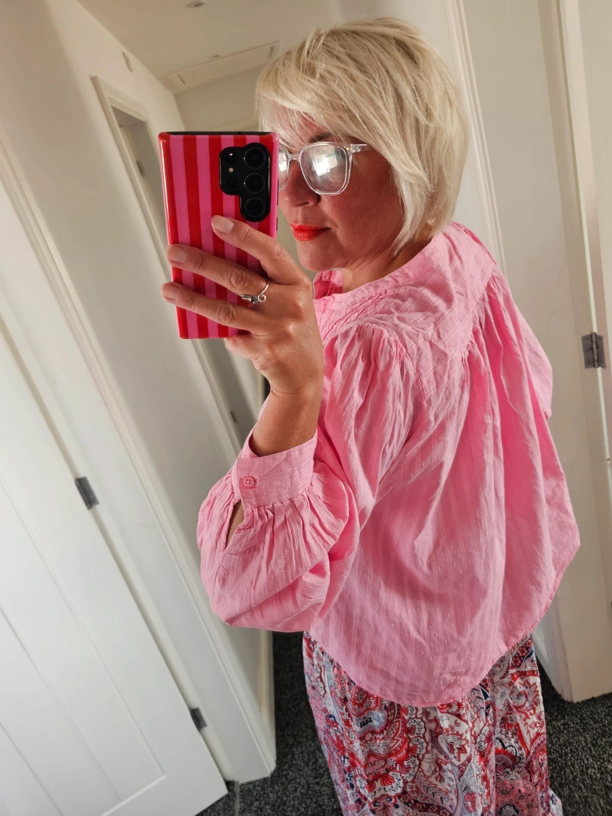 M&S Collection Pink Striped Cotton Blend Long Sleeve Button Blouse UK 16 image 4