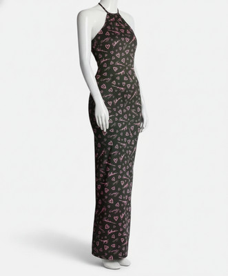 Balmain Paris Women Green Crush-Print Sleeveless Halter-Neck Maxi Dress Size 42