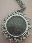 Vintage 1882-O Morgan Silver Dollar Necklace Ornate Coin Pendant