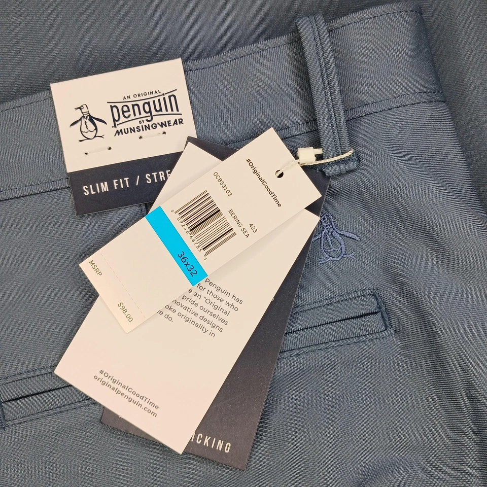 Pantalones de vestir Penguin para hombre 36 x 32 PREMIUM azules ajustados elásticos RT$98 Foto 4 de 4