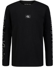NWT L/G 14/16 Calvin Klein Big Boys Sleeve Print Long Sleeve Tee - Black