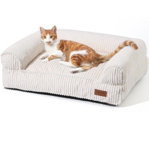 Dog Couch Bed, Corduroy Cozy Cat Bed for Indoor Cats with Washable Cover, Sup...
