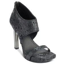 DKNY Womens 7.5 M Black Leather Dava Ankle Strap Cuff High Heels Display HU3