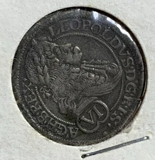 WORLD SILVER COIN: *  AUSTRIA Hungary 1671 KB 6 Kreuzers Silver Coin: Leopold I*