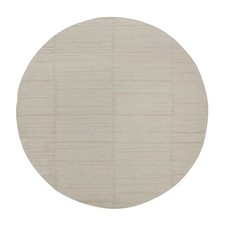 8'x8' Ivory Modern Piled Flat Weave Textured Wool Hand Knotted Round Rug 92296