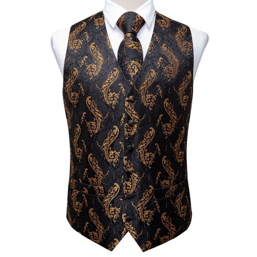 Men's Tuxedo Vest & Bowtie/Necktie Set, Classic Formal Waistcoat Paisley Floral - Picture 122 of 224