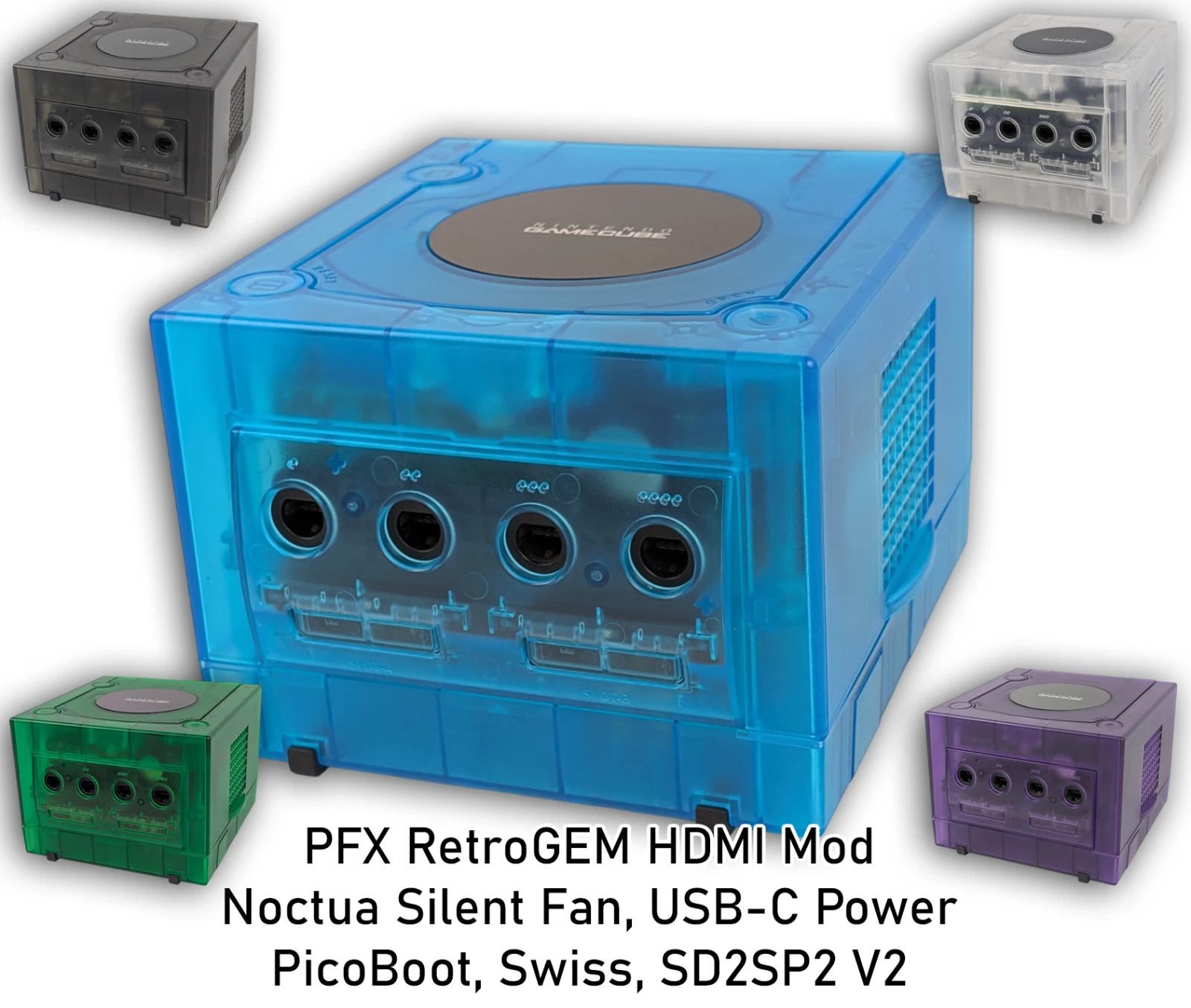 Genuine Nintendo GameCube DOL-001 PixelFX HDMI GC RetroGEM Shiny Blue Grey Purple