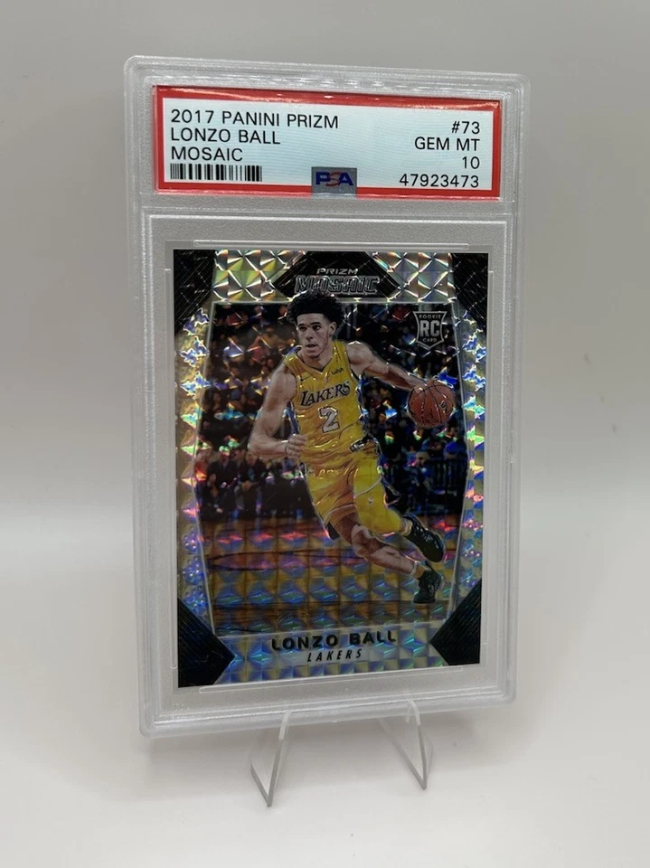 2017 Panini Prizm Lonzo Ball Rookie Mosaic Silver Prizm PSA 10 Gem Mint RC SP - Image 3 of 4