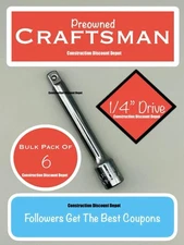 USED Bulk 6 Pack Craftsman 1/4" Drive Preowned 3" Extension Bar Set 1/4-in. x 3"