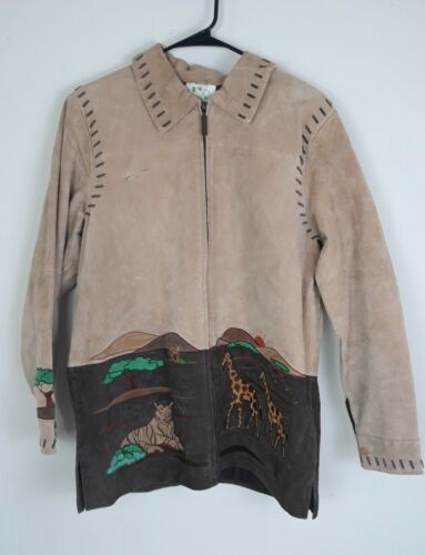 The Quacker Factory 100% leather zip up women's safari theme jacket Medium  - Picture 1 of 12