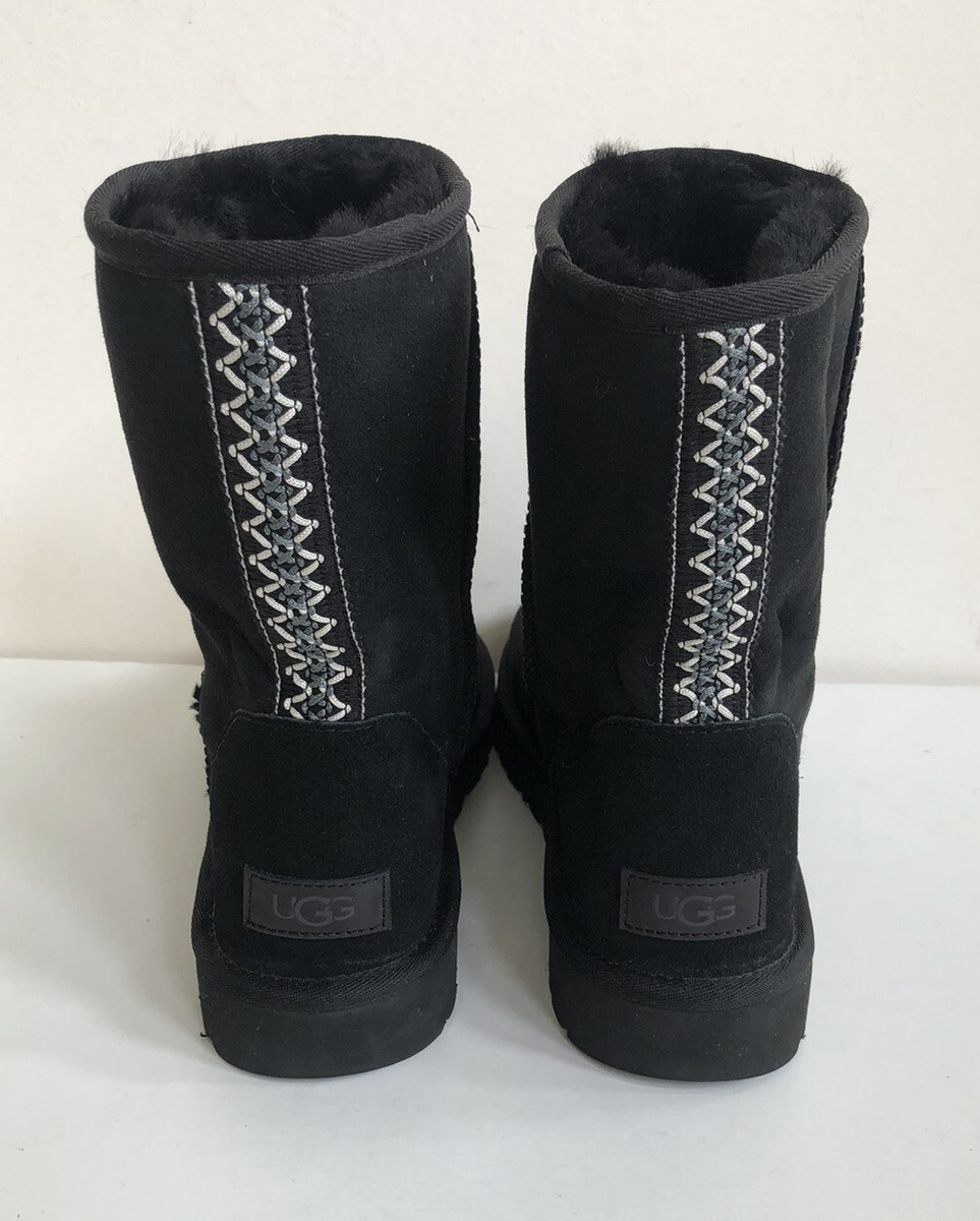 UGG CLASSIC SHORT II TASMAN BRAID BLACK WATER RESISTANT BOOT US 9