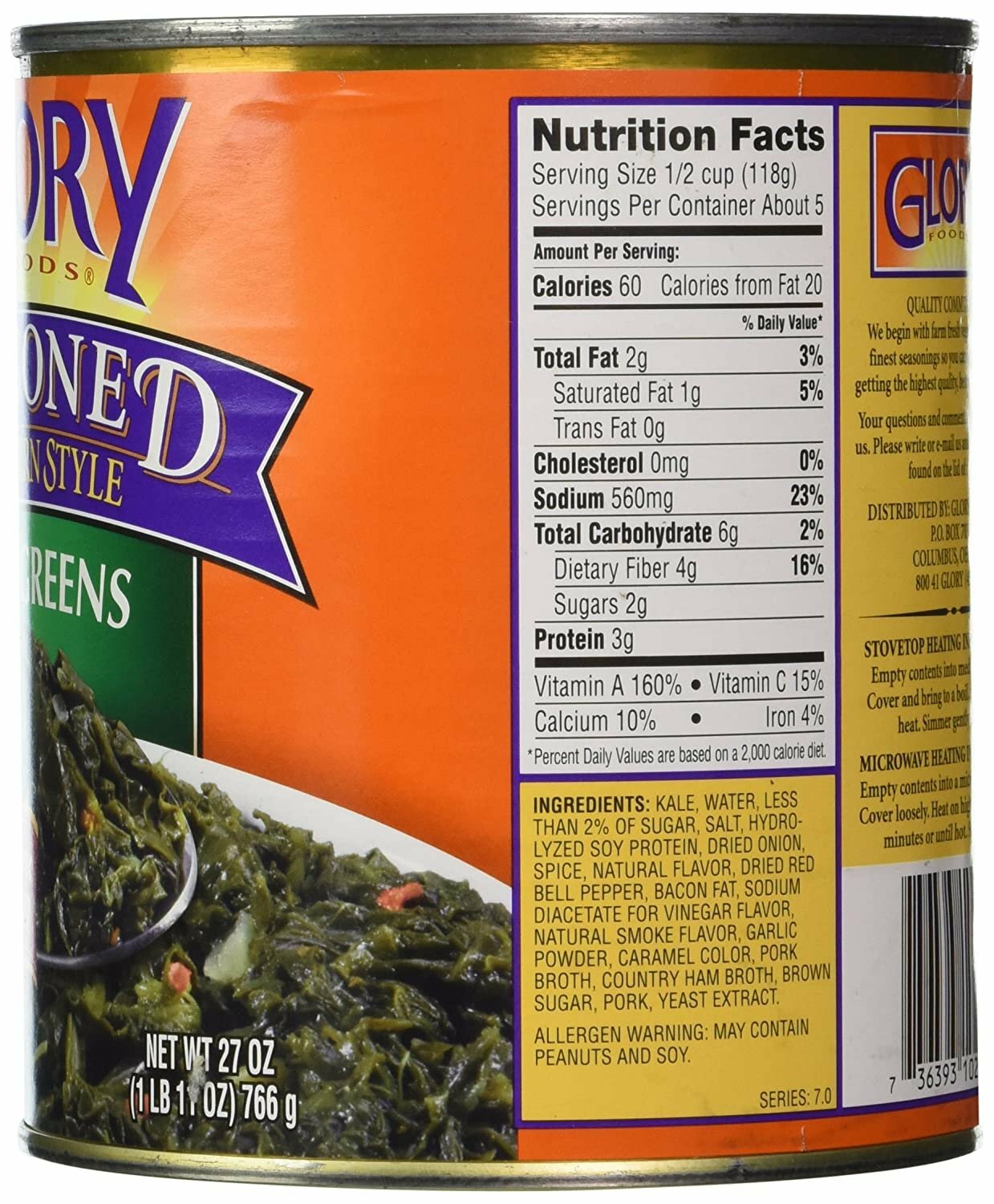 Glory Foods, Seasoned, Kale Greens, 27oz Can (Pack of 4) eBay