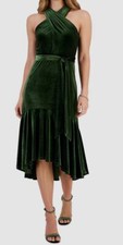 Taylor Women's Green Velvet Belted Halter Evening Dress Sz 8