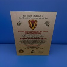 U.S.M.C. / FIFTH MARINE DIVISION ~ SUPERIOR COMMENDATION AWARD / CERTIFICATE
