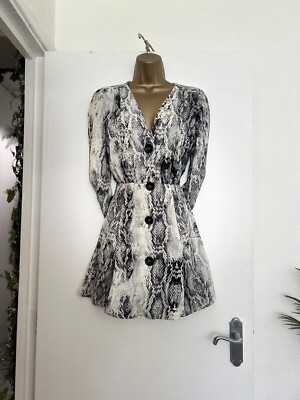ZARA sz Small S Snake Animal Print Sateen Satin Skater Aline Short Shirt  Dress UK