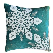 Christmas Snowflake Velvet Decor Pillow Sequins Green Feather Down Bead Holiday