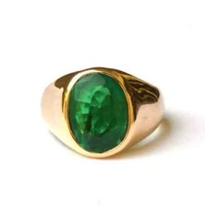 Solid 925 Sterling Silver Natural Emerald Corundum Cut Gemstone Mens Unisex Ring
