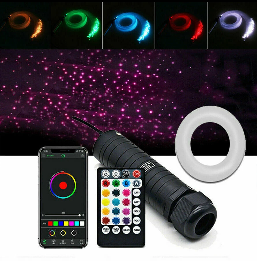 450Pc RGB LED Car Headliner Roof Star Light Kit Projector Fiber Optic Thread App - Image 2 of 4