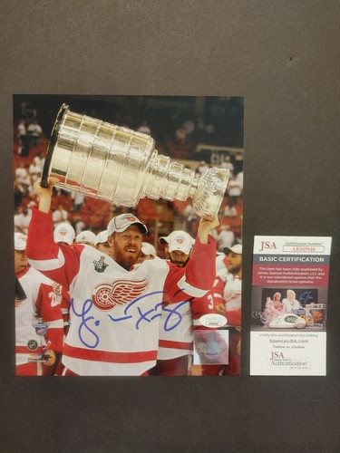 Photo signée Johan Franzen dédicacée 8x10 de la Coupe Stanley Detroit Red Wings JSA - Photo 1/2