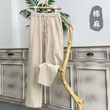New Men Retro Casual Flax Linen Pants Drawstring Trousers Comfort Loose Wide Leg