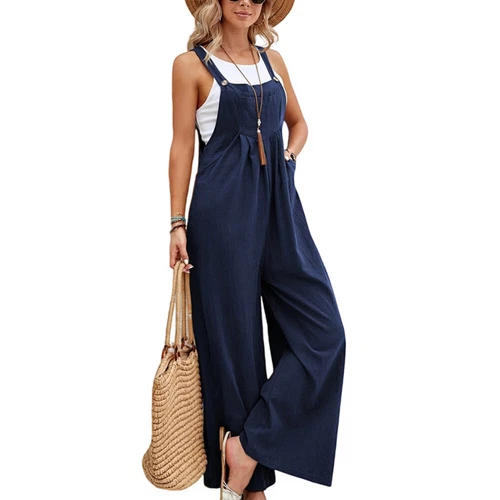 Lässige Damen-Latzhose Overall lockerer Strampler weites Bein Overall Playsuit einfarbig USA - Bild 14 von 30