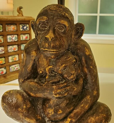 Chimpanzee Mother and Baby Vintage Lamp Beautiful. Collectors Special!