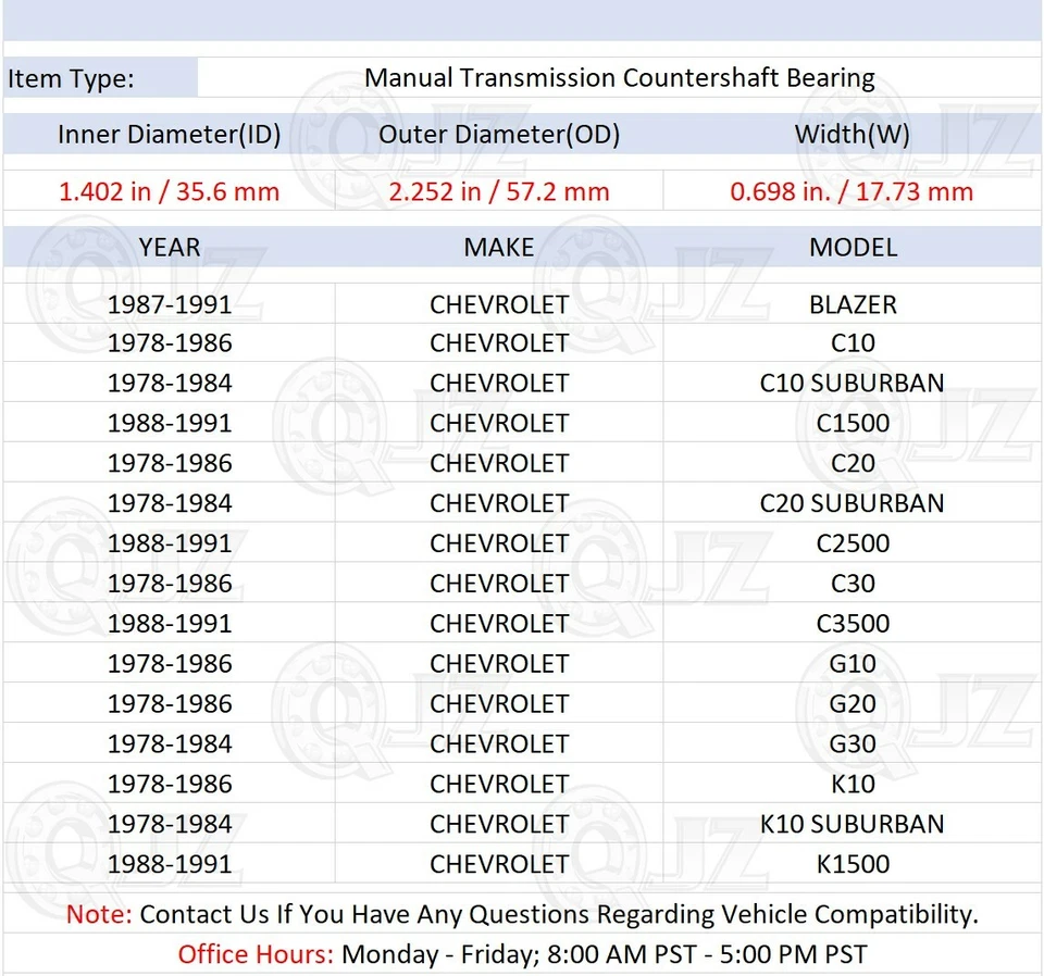 [FRONT(Qty.1)] New Manual-Trans Countershaft Bearing For 1978-1986 Chevrolet G20 - Image 2 of 4