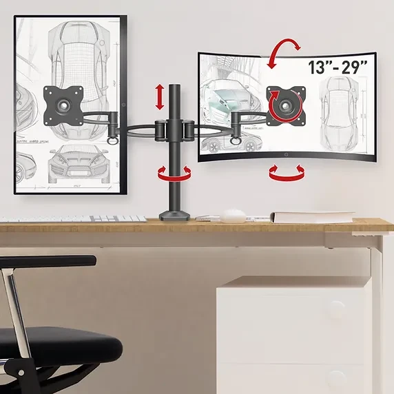 Крепление настольное для двух мониторов BARKAN E642 для плоских/изогнутых экранов размеры 13-32 дюйма - Изображение 2 из 4