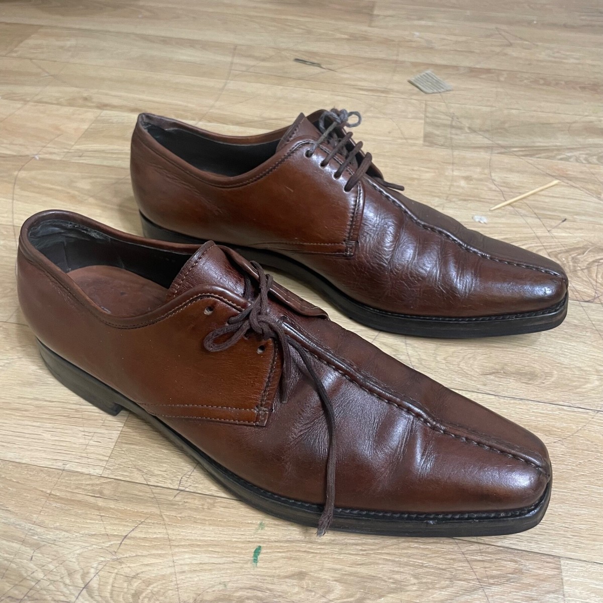 Prada Men’s Lace Up Brown Leather Oxford Dress Shoes Prada Size 9.5 US 10.5 Prada 2EA130-055 Burgundy Calf-Skin Leather Oxfords (PRM1007  main image 3