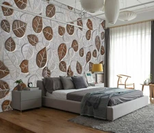 3D Brown Embossed Leaves 26248NA Wallpaper Wall Murals Removable Wallpaper Fay