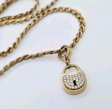 FOSSIL Lock Charm Rose Gold with Crystal Lock Charm Chain Necklace 26 in