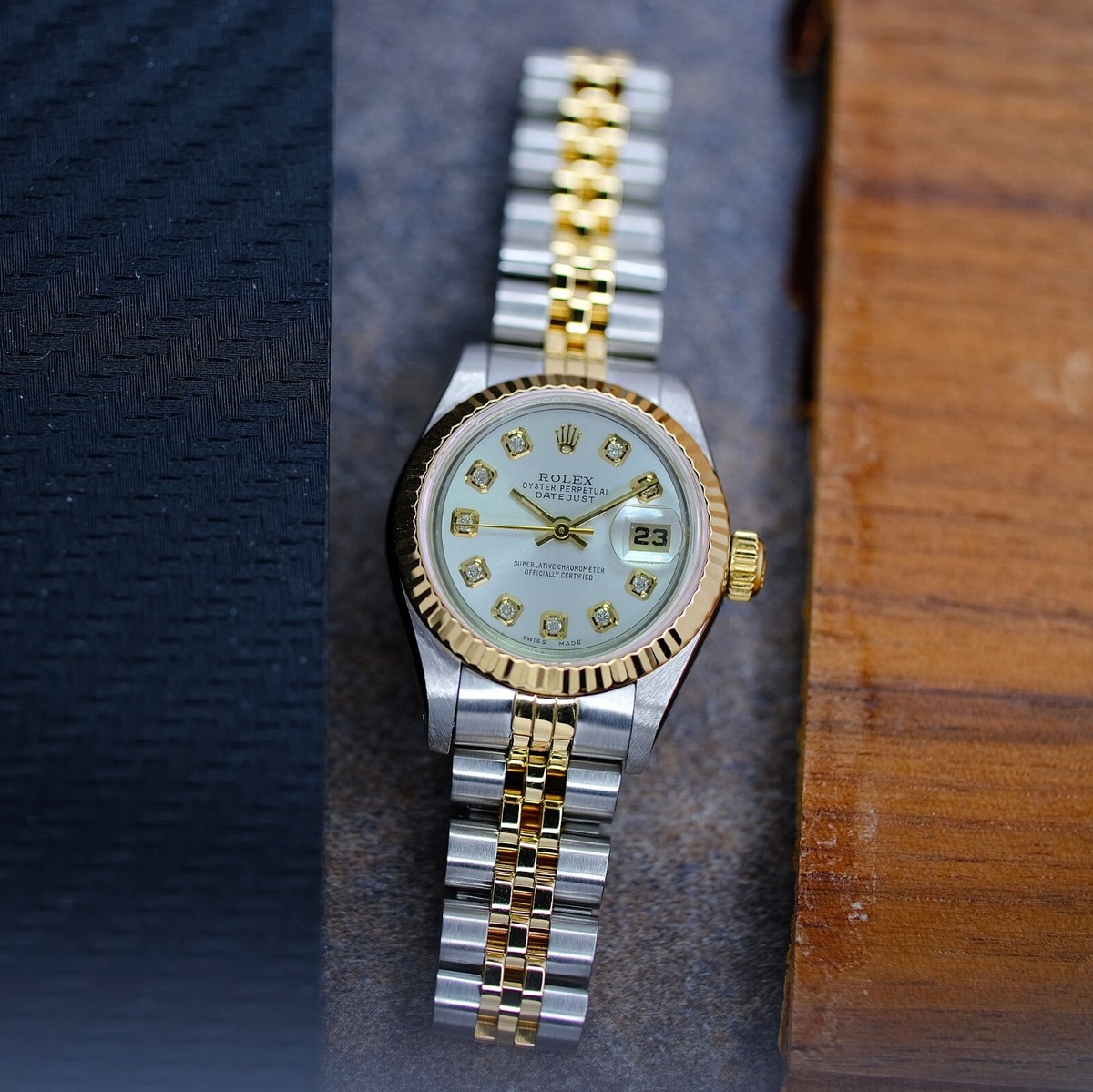 Rolex Datejust 69173 Ladies Two-Tone Siver Diamond Dial