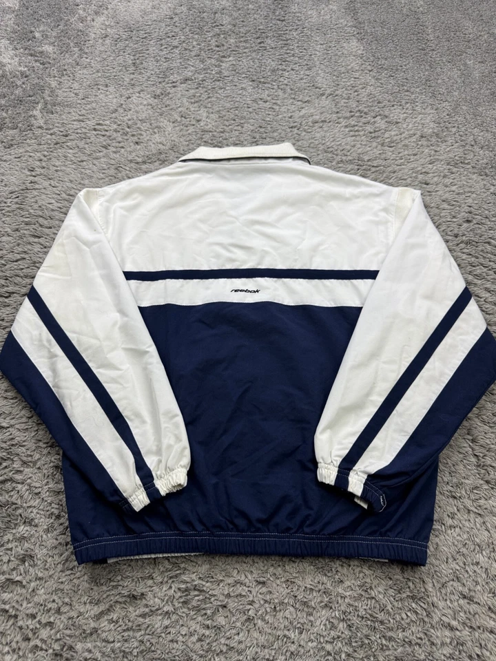 Chaqueta cortavientos de colección Reebok Track para hombre XL blanca a rayas cremallera completa forrada Foto 2 de 4