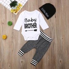 Newborn Baby Boys Brother Clothes Romper Long Sleeve Tops Jumpsuit Pants Outfits
