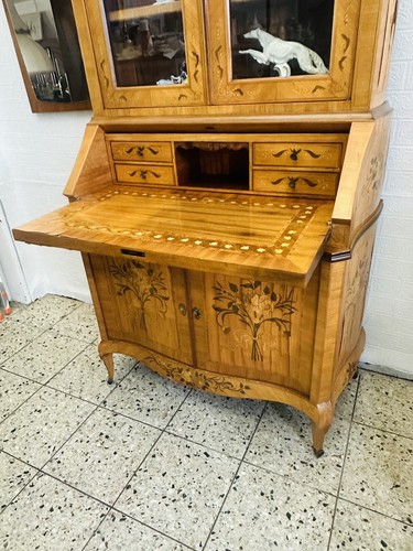 Sekretär mit Intarsien und Vitrinenschrank Antik Kommode Schreibtisch Vitrine - Bild 4 von 23
