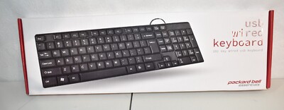 Packard Bell Essentials Low-Profile Ergonomic Compact USB Wired PC Keyboard NEW