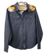 GUESS Boys Chambray Button Down Shirt Blue Plaid Yoke Size L 16/18