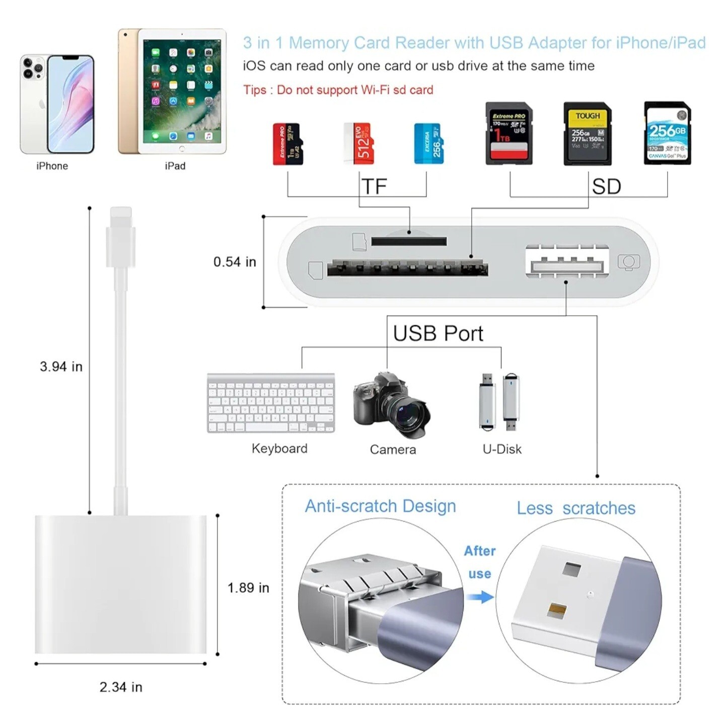SD Card Reader for iPhone, Memory Card Reader with USB Camera Adapter Plug B13-image
