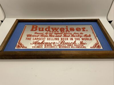 Vintage Budweiser Mirror Bar Sign - 6 1/2” x 12” Read Description