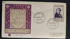 Enveloppe Premier Jour Timbre Jules Michelet Oblitéré Paris N° 949 FDC 1953