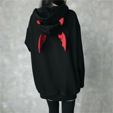 Femme Kawaii Capuche Sweat Haut Harajuku Démon Ailes Gothique Punk Noir