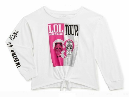 LOL Surprise Girls Long Sleeve Tie-Front Graphic T-Shirt Size 4-5 L.O.L - 第 3/4 張圖片