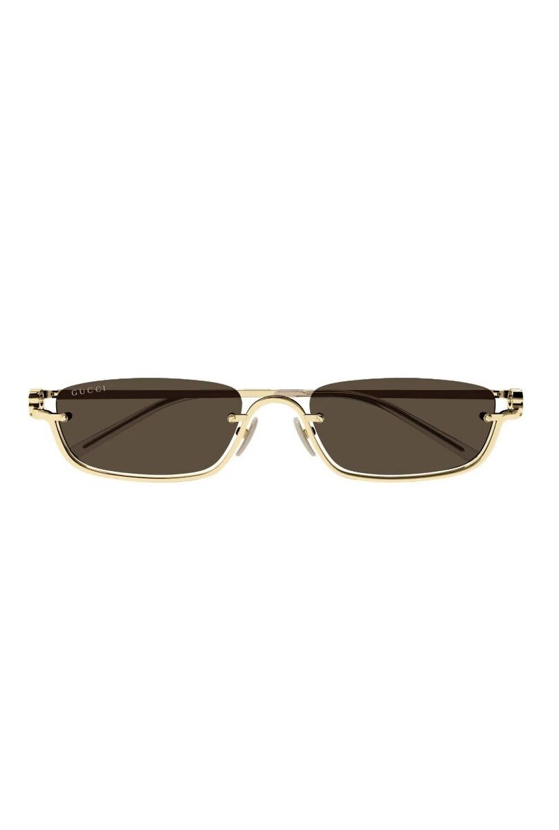 GUCCI GG1278S 001 Rectangular Squared Metal Gold Brown 55 mm GUCCI GG1278S 001 Rectangular Squared Metal Gold Brown 55 mm