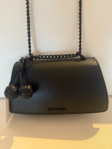 NUEVO CON ETIQUETAS BOLSO BANDOLERA STEVE MADDEN BJONNA NEGRO CON LLAVERO CEREZAS NEGRAS