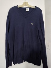 Lacoste Sweater-Men's Size 7/2XL-Pullover Navy Blue-Long Sleeve V-Neck Sweater